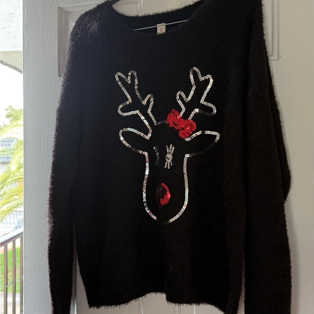 No Boundaries Black Sweater with Red Reindeer Design - Picture 8 of 10